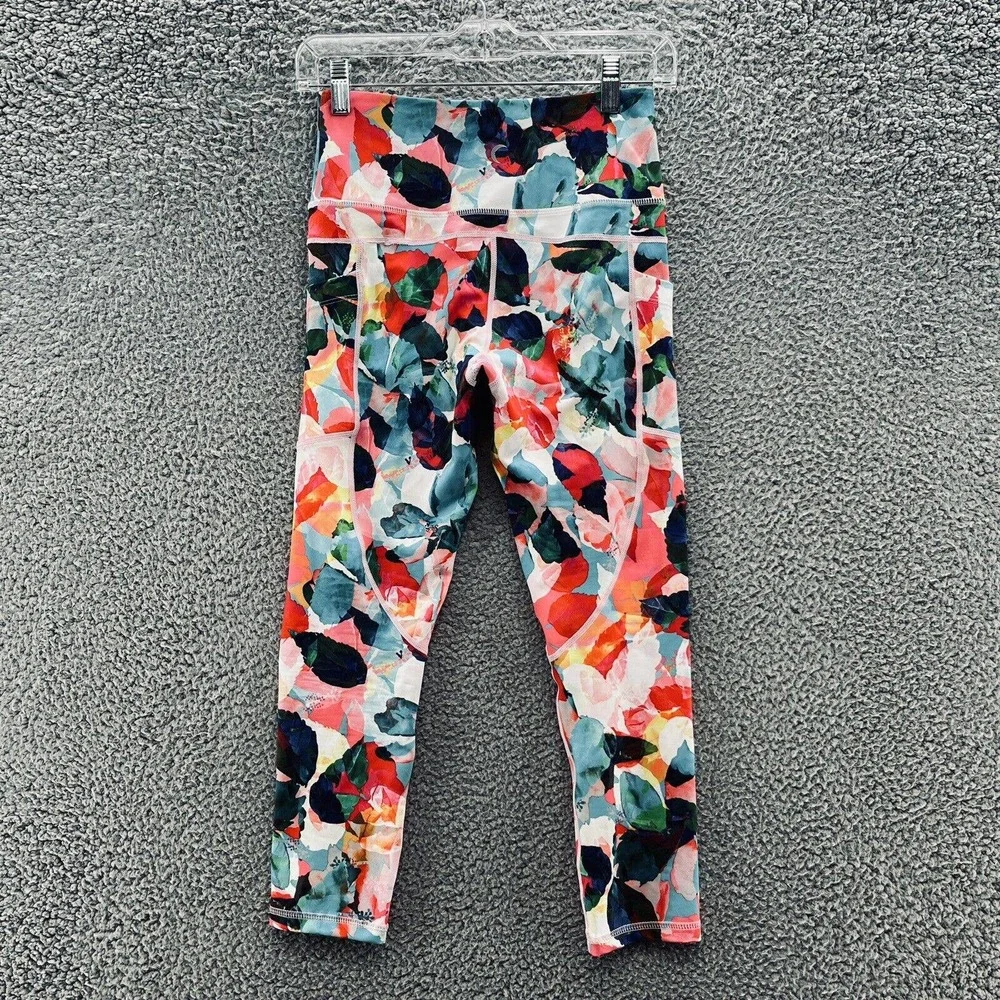 ZYIA Legging Pink Blue Geo High Rise Stash Pocket Crop Workout Pant - Picture 6 of 10
